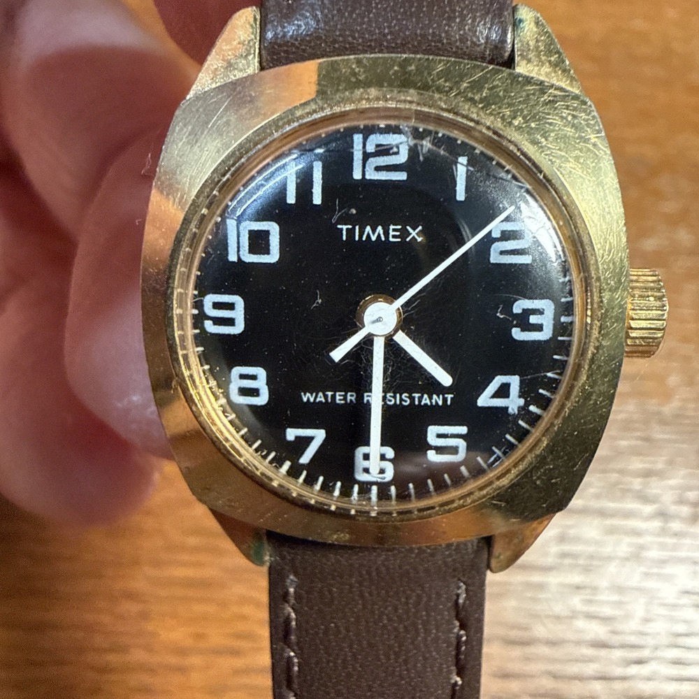 Vintage Timex Womens Black Dial Watch Cushion Case New Band Manual Wind